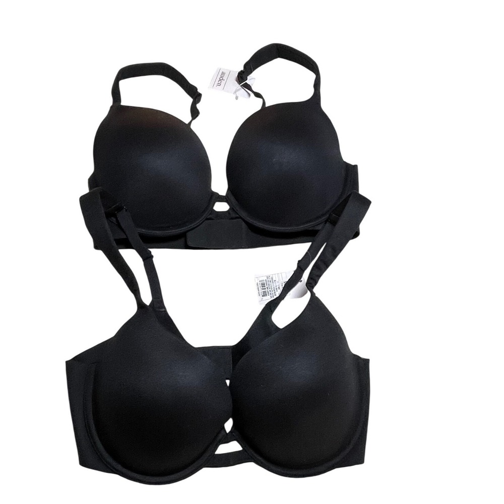 Auden Light Lift Plunge Bra 2-Pack Black Padded Underwire 34D 023127686